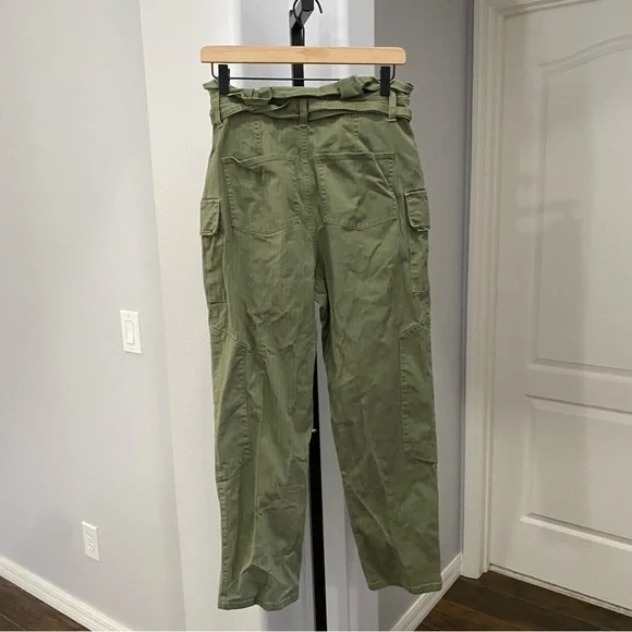 Marissa Webb Collective Pants Size 6 Green Balloon Paper-bag Waist Utility Ankle - Picture 9 of 10